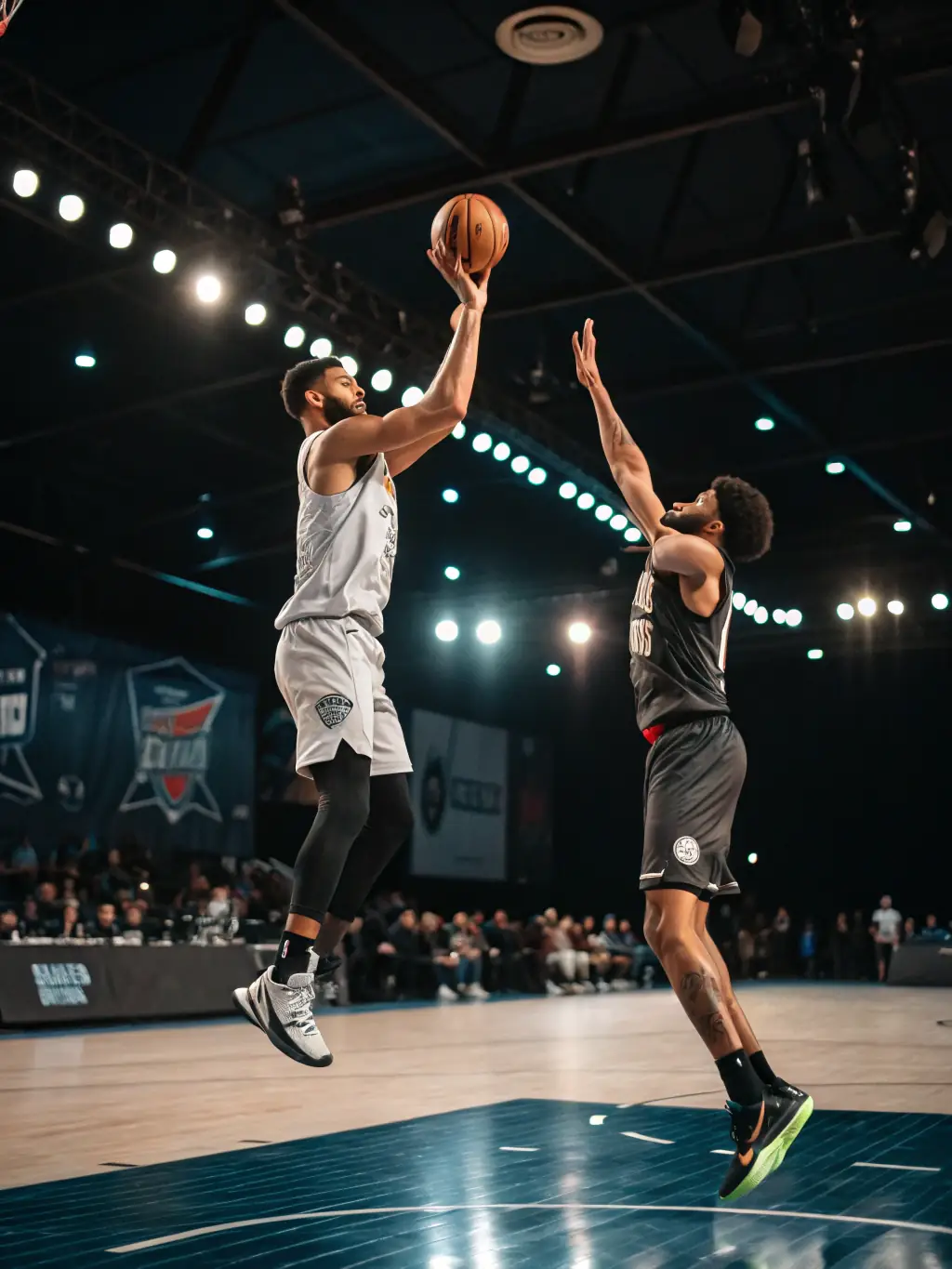 An action-packed image of a basketball game in progress, showcasing the basketball program at Racing Club de Bolbec.