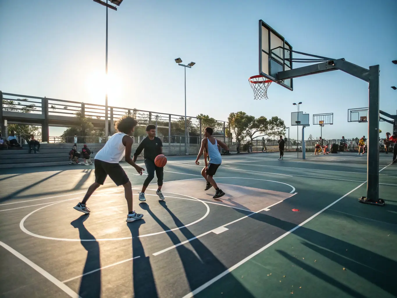 An image of adults participating in a friendly basketball game, showcasing the inclusive and active adult sports community at ESHF.