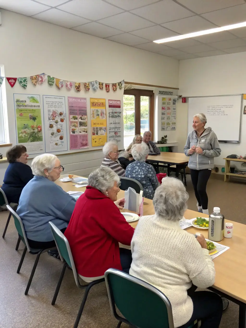 A photo of senior citizens participating in a gentle exercise class, promoting health and well-being among older adults in ESHF.
