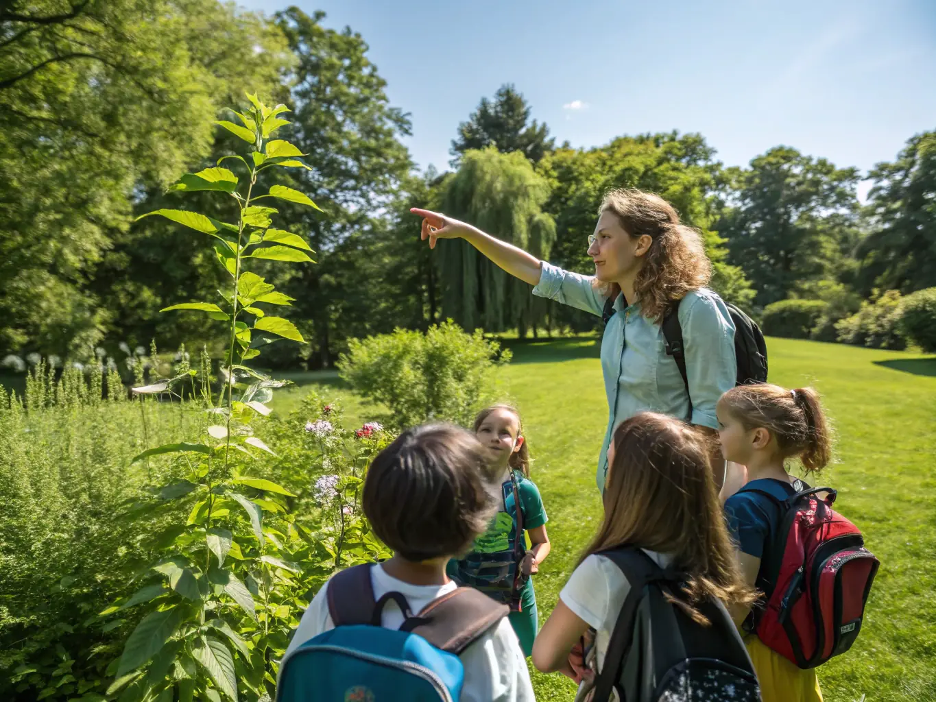 A classroom setting where CEN Lozère educators are teaching children about local flora and fauna, emphasizing the importance of environmental stewardship. The image should convey the organization's dedication to educating the next generation.